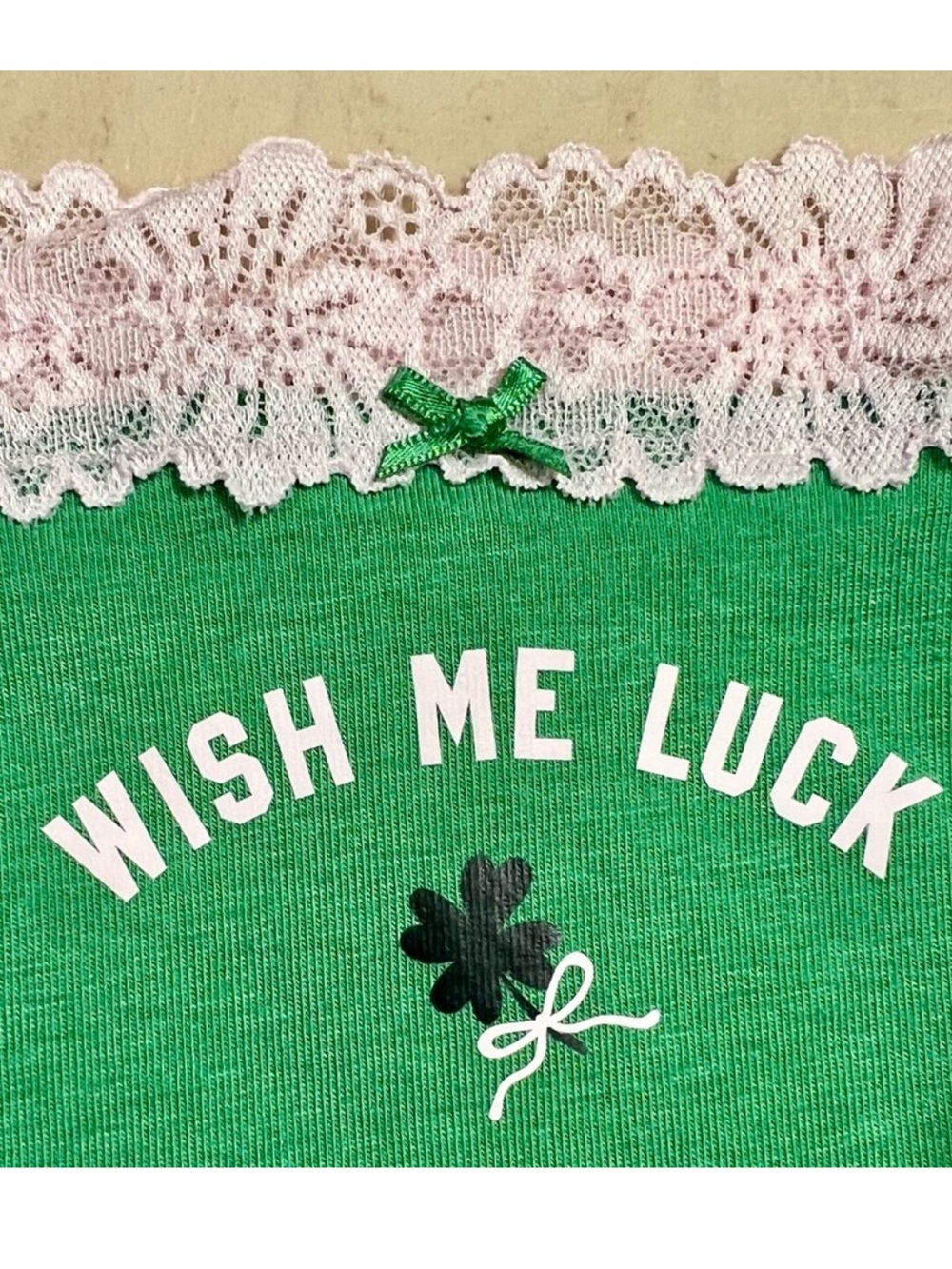 🍀VS PINK Cotton Lace Trim Scoop Bralette & Cheeky Panty Wild Green GOOD LUCK L - Picture 6 of 15